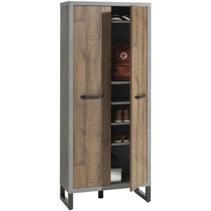 Carryhome Garderobenschrank, Grau, Eiche, Dunkelgrau, Holzwerkstoff, 5 Fächer, 80x190x35 cm, FSC Mix, Beimöbel erhältlich, Garderobe, Garderobenschränke