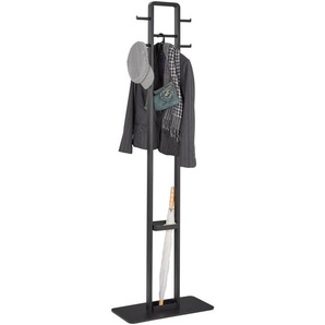Carryhome Garderobenständer, Schwarz, 56x180x28 cm, integrierter Schirmständer, Jackenhalter, Garderobe, Garderobenständer