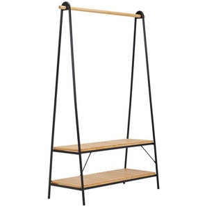 Carryhome Garderobenständer, Schwarz, Kiefer, Holz, Metall, Kiefer, vollmassiv, 111.5x170x45 cm, Schuhablage, standfeste Füße, Hosenhalter,