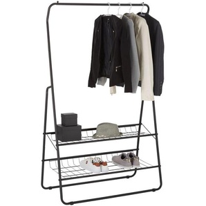 Carryhome Garderobenständer, Schwarz, Metall, 93x159x47 cm, Schuhablage, Garderobe, Garderobenständer