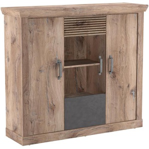 Carryhome Highboard , Anthrazit, Eiche , Kunststoff , Holzoptik , 9 Fächer , 133.9x120x40 cm , FSC MIX , Typenauswahl, Beimöbel erhältlich, stehend , Wohnzimmer, Kommoden & Sideboards, Highboards