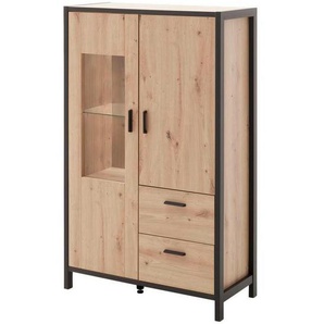 Carryhome Highboard , Anthrazit, Eiche , Glas, Holzwerkstoff , 6 Fächer , 2 Schubladen , 86x140x40 cm , Beimöbel erhältlich , Wohnzimmer, Kommoden & Sideboards, Highboards