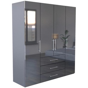 Carryhome Kleiderschrank, Anthrazit, Anthrazit Hochglanz, Holzwerkstoff, 7 Fächer, 3 Schubladen, 196x219x59 cm, in verschiedenen Größen erhältlich, Holzdekoren erhältlich, Schlafzimmer, Kleiderschränke, Drehtürenschränke