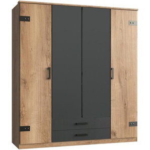 Carryhome Kleiderschrank , Graphit, Plankeneiche , Holzwerkstoff , 4 Fächer , 2 Schubladen , 180x199x58 cm , Beimöbel erhältlich, in verschiedenen Größen erhältlich , Schlafzimmer, Kleiderschränke, Drehtürenschränke