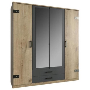 Carryhome Kleiderschrank , Graphit, Plankeneiche , Kunststoff , 4 Fächer , 2 Schubladen , 180x199 cm , Beimöbel erhältlich, in verschiedenen Größen erhältlich , Schlafzimmer, Kleiderschränke, Drehtürenschränke