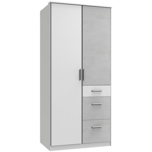 Carryhome Kleiderschrank , Grau, Weiß , Holzwerkstoff , Betonoptik , 3 Fächer , 3 Schubladen , 91x199x58 cm , Typenauswahl, Beimöbel erhältlich, umfangreiches Zubehör in verschiedenen Größen Holzdekoren erhältlich , Kinder & Jugendmöbel, Jugendmöbel,