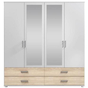 Carryhome Kleiderschrank, Weiß, Sonoma Eiche, Holzwerkstoff, 2 Fächer, 4 Schubladen, 180x190x51 cm, Schlafzimmer, Kleiderschränke, Drehtürenschränke