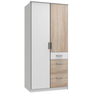 Carryhome Kleiderschrank , Weiß, Eiche , Holzwerkstoff , 3 Fächer , 3 Schubladen , 91x199x58 cm , Typenauswahl, Beimöbel erhältlich, umfangreiches Zubehör in verschiedenen Größen Holzdekoren erhältlich , Kinder & Jugendmöbel, Jugendmöbel,