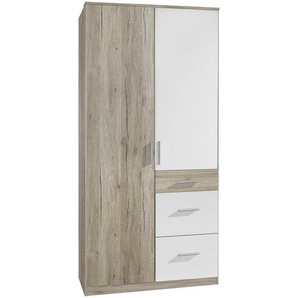 Carryhome Kleiderschrank , Weiß, Eiche San Remo , Holzwerkstoff , 3 Fächer , 3 Schubladen , 91x199x58 cm , Typenauswahl, Beimöbel erhältlich, umfangreiches Zubehör in verschiedenen Größen Holzdekoren erhältlich , Kinder & Jugendmöbel, Jugendmöbel,