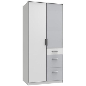 Carryhome Kleiderschrank, Weiß, Hellgrau, Holzwerkstoff, 3 Fächer, 3 Schubladen, 91x199x58 cm, Typenauswahl, Beimöbel erhältlich, umfangreiches Zubehör in verschiedenen Größen Holzdekoren erhältlich, Kinder- & Jugendzimmer, Jugendmöbel,