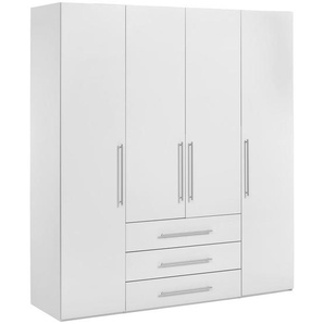 Carryhome Kleiderschrank, Weiß, Weiß Hochglanz, Holzwerkstoff, 7 Fächer, 3 Schubladen, 196x219x59 cm, in verschiedenen Größen erhältlich, Holzdekoren