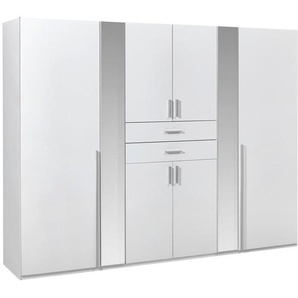 Carryhome Kleiderschrank , Weiß , Holzwerkstoff , 4 Fächer , 2 Schubladen , 270x208x58 cm , Typenauswahl, umfangreiches Zubehör erhältlich, in verschiedenen Größen und Holzdekoren erhältlich , Schlafzimmer, Kleiderschränke, Drehtürenschränke