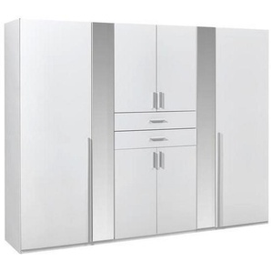 Carryhome Kleiderschrank, Weiß, Kunststoff, 4 Fächer, 2 Schubladen, 270x208x58 cm, Made in Germany, Typenauswahl, umfangreiches Zubehör erhältlich, in
