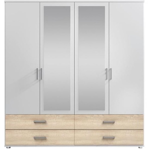 Carryhome Kleiderschrank, Weiß, Sonoma Eiche, Holzwerkstoff, 2 Fächer, 4 Schubladen, 180x190x51 cm, Schlafzimmer, Kleiderschränke, Drehtürenschränke