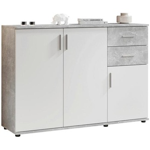 Carryhome Kommode Bobby, Grau, Weiß, Holzwerkstoff, 1 Fächer, 2 Schubladen, 120x82x35 cm, stehend, Wohnzimmer, Kommoden & Sideboards, Kommoden