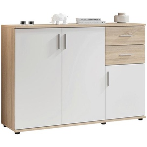 Carryhome Kommode Bobby, Weiß, Sonoma Eiche, Kunststoff, 1 Fächer, 2 Schubladen, 120x84x35 cm, Made in EU, Typenauswahl, stehend, Garderobe,