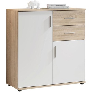 Carryhome Kommode Bobby, Weiß, Sonoma Eiche, Kunststoff, 1 Fächer, 2 Schubladen, 80x82x35 cm, Typenauswahl, stehend, Wohnzimmer, Kommoden &