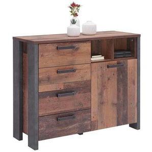 Carryhome Kommode, Braun, Dunkelgrau, Dunkelbraun, Holzwerkstoff, 1 Fächer, 4 Schubladen, 106.7x86.3x41.6 cm, Beimöbel erhältlich, Wohnzimmer,