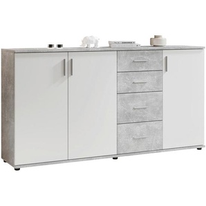Carryhome Kommode Bobby, Grau, Weiß, Holzwerkstoff, 2 Fächer, 4 Schubladen, 160x82x35 cm, stehend, Wohnzimmer, Kommoden & Sideboards, Kommoden