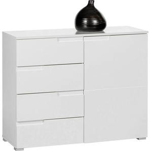 Carryhome Kommode Spice, Weiß, Weiß Hochglanz, Holzwerkstoff, 1 Fächer, 4 Schubladen, 100x80x40 cm, Beimöbel erhältlich, Wohnzimmer, Kommoden &