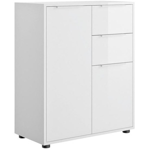 Carryhome Kommode, Weiß Hochglanz, Metall, 2 Fächer, 2 Schublade(n) Schubladen, 72x87x35.3 cm, Typenauswahl, Wohnzimmer, Kommoden & Sideboards, Kommoden