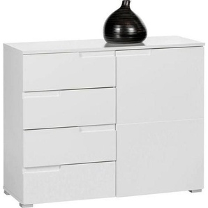 Carryhome Kommode, Weiß, Weiß Hochglanz, Holzwerkstoff, 1 Fächer, 4 Schubladen, 100x80x40 cm, Beimöbel erhältlich, Wohnzimmer, Kommoden & Sideboards, Kommoden