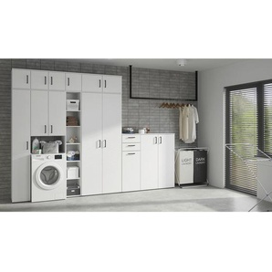 Carryhome Mehrzweckschrank, Weiß, Kunststoff, 5 Fächer, 30x195x40 cm, FSC Mix, erweiterbar, stehend, Waschküche, Mehrzweckschränke