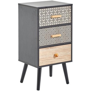 Carryhome Nachtschrank, Mehrfarbig, Schwarz, Holz, Kiefer, massiv, 3 Schubladen, 35x65x29 cm, Schlafzimmer, Nachttische