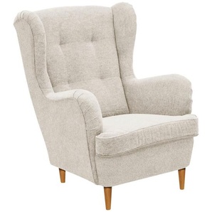 Carryhome Ohrensessel, Creme, Eiche Wotan, Textil, Buche, massiv, 78x102x98 cm, Stoffauswahl, Wohnzimmer, Sessel, Ohrensessel