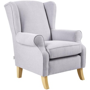 Carryhome Ohrensessel Lesesessel, Hellgrau, Textil, Buche, massiv, 83x102x87 cm, Stoffauswahl, Wohnzimmer, Sessel, Ohrensessel