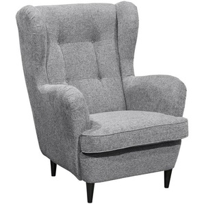 Carryhome Ohrensessel, Grau, Textil, Buche, massiv, 78x102x98 cm, Wohnzimmer, Sessel, Ohrensessel