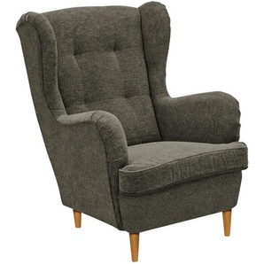 Carryhome Ohrensessel, Olivgrün, Eiche Wotan, Textil, Buche, massiv, 78x102x98 cm, Stoffauswahl, Wohnzimmer, Sessel, Ohrensessel