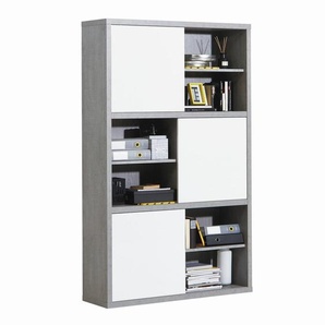 Carryhome Regal, Grau, Weiß Hochglanz, Holzwerkstoff, 6 Fächer, 120x195x35.6 cm, ISO 9001, Fsc, Typenauswahl, Wohnzimmer, Regale, Bücherregale