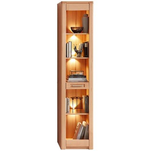 Carryhome Regal, Kernbuche, Holzwerkstoff, Kernbuche, massiv, 4 Fächer, 1 Schubladen, 43x203x40 cm, stehend, Beleuchtung, Wohnzimmer, Regale,