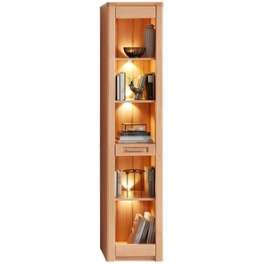 Carryhome Regal, Kernbuche, Holzwerkstoff, Kernbuche, massiv, 4 Fächer, 1 Schubladen, 43x203x40 cm, stehend, Beleuchtung, Wohnzimmer, Regale, Bücherregale