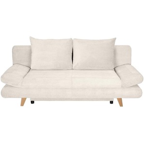Carryhome Schlafsofa, Beige, Textil, Buche, massiv, 2-Sitzer, Füllung: Schaumstoffflocken, 200x75x85 cm, Schlafen auf Sitzhöhe, haustierfreundlicher Bezug, Wohnzimmer, Sofas & Couches, Schlafsofas, Schlafsofas mit Bettkasten
