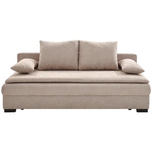 Carryhome Schlafsofa, Beige, Textil, Uni, 3-Sitzer, Füllung: Schaumstoff, 207x74-94x90 cm, Stoffauswahl, Schlafen auf Sitzhöhe, Rücken echt,