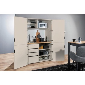 Carryhome Schrankküche Heidelberg, Kaschmir, Metall, 3 Schubladen, 124x200x70 cm, Küchen, Miniküchen