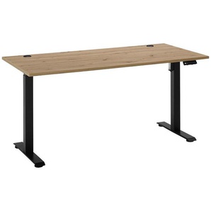 Carryhome Schreibtisch, Eiche Artisan, Holzwerkstoff, rechteckig, Flachrohr, 77x72-120x160 cm, höhenverstellbar, Kabeldurchlass, Memoryschalter,