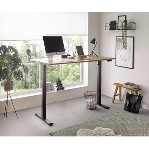 Carryhome Schreibtisch, Eiche Artisan, Holzwerkstoff, rechteckig, Flachrohr, 77x72-120x160 cm, höhenverstellbar, Kabeldurchlass, Memoryschalter,