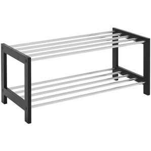 Carryhome Schuhregal, Schwarz, Edelstahl, Metall, Kiefer, massiv, 2 Fächer, 76x32x34 cm, stehend, Garderobe, Schuhaufbewahrung, Schuhregale