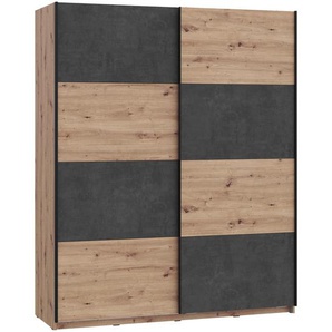 Carryhome Schwebetürenschrank , Dunkelgrau, Eiche Artisan , Holzwerkstoff , 2 Fächer , 170x210x61 cm , Typenauswahl, Beimöbel erhältlich, umfangreiches Zubehör in verschiedenen Holzdekoren individuelle Frontgestaltung , Kinder & Jugendmöbel, Jugendmöbel,