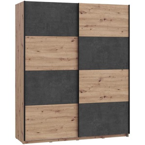 Carryhome Schwebetürenschrank, Dunkelgrau, Eiche Artisan, Holzwerkstoff, 2 Fächer, 170x210x61 cm, Typenauswahl, Beimöbel erhältlich, umfangreiches Zubehör in verschiedenen Holzdekoren individuelle Frontgestaltung, Kinder- & Jugendzimmer, Jugendmöbel,