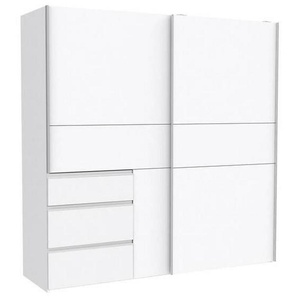 Carryhome Schwebetürenschrank Forte Winn 2, Weiß, Metall, Kunststoff, 3 Fächer, 3 Schubladen, 200x200x61 cm, Beimöbel erhältlich, umfangreiches