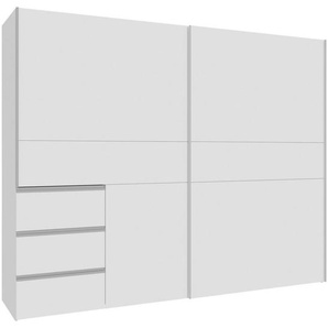 Carryhome Schwebetürenschrank, Weiß, Holzwerkstoff, 3 Fächer, 3 Schubladen, 250x200x61 cm, Typenauswahl, in verschiedenen Größen erhältlich, Holzdekoren erhältlich, Schlafzimmer, Kleiderschränke, Schwebetürenschränke