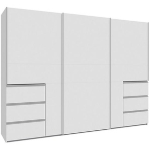 Carryhome Schwebetürenschrank, Weiß, Holzwerkstoff, 3 Fächer, 6 Schubladen, 270x200x61 cm, Typenauswahl, in verschiedenen Größen erhältlich,