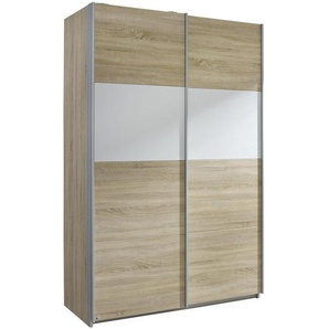 Carryhome Schwebetürenschrank , Weiß, Sonoma Eiche , Holzwerkstoff , 2 Fächer , 136x210x62 cm , in verschiedenen Größen erhältlich, Holzdekoren erhältlich , Schlafzimmer, Kleiderschränke, Schwebetürenschränke