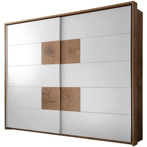 Carryhome Schwebetürenschrank, Wildeiche, Weiß, Holzwerkstoff, 3 Fächer, 280x230x65 cm, Schlafzimmer, Kleiderschränke, Schwebetürenschränke