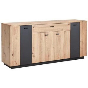 Carryhome Sideboard, Anthrazit, Eiche, Holzwerkstoff, 3 Fächer, 1 Schubladen, 180x82x44 cm, Beimöbel erhältlich, Wohnzimmer, Kommoden & Sideboards, Sideboards