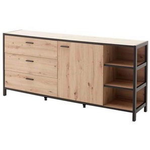 Carryhome Sideboard, Anthrazit, Eiche, Holzwerkstoff, 3 Fächer, 3 Schubladen, 180x83x40 cm, Beimöbel erhältlich, Wohnzimmer, Kommoden & Sideboards, Sideboards